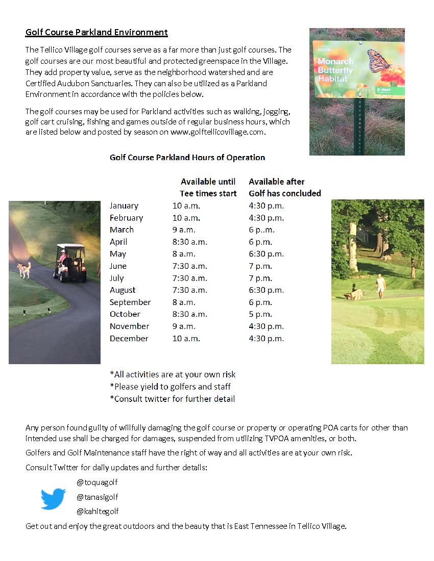 Parkland Hours Golf Tellico Village