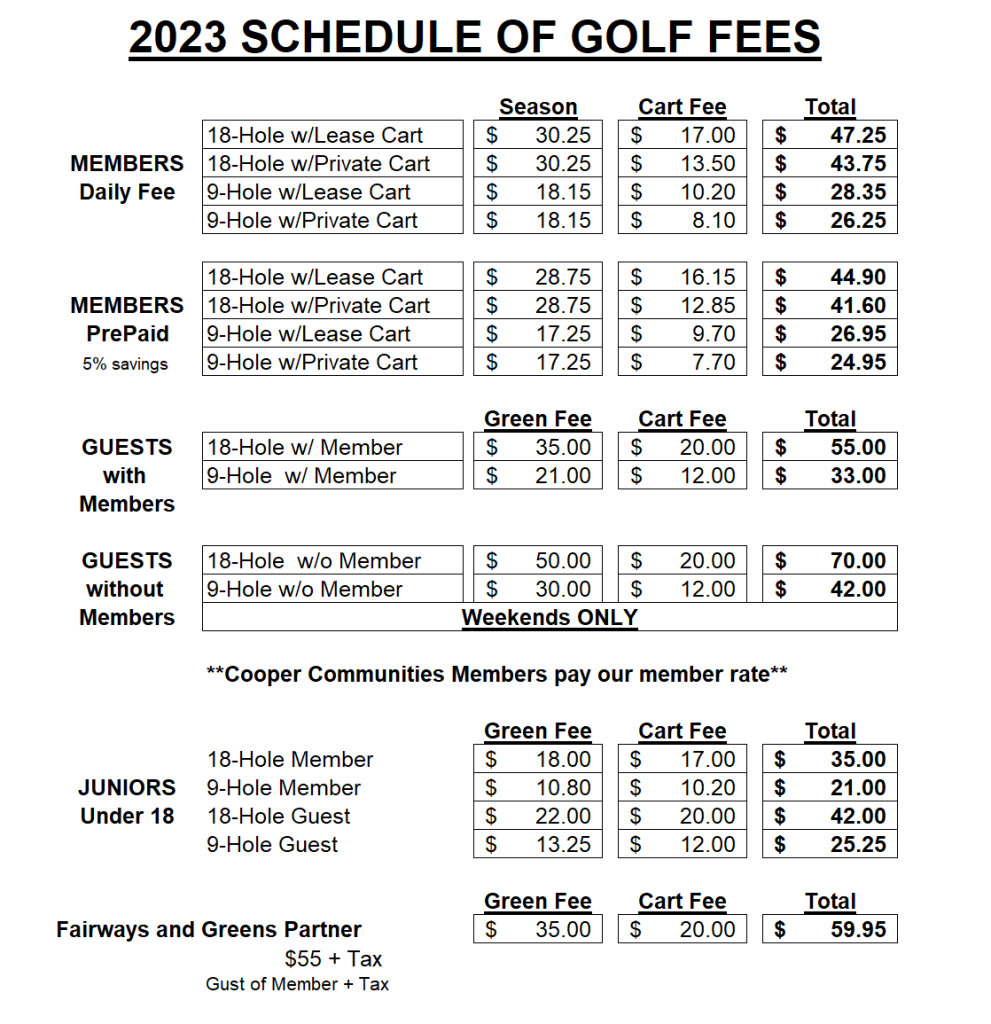 2023 Golf Fees